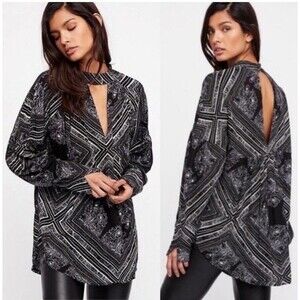 Free People Walking On A Dream Cutout Boho Tunic Top Black Size M